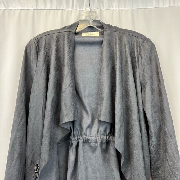 Elan Womens Open Front Jacket Gray Faux Leather Waist Length Flyaway Pockets S - Picture 2 of 12